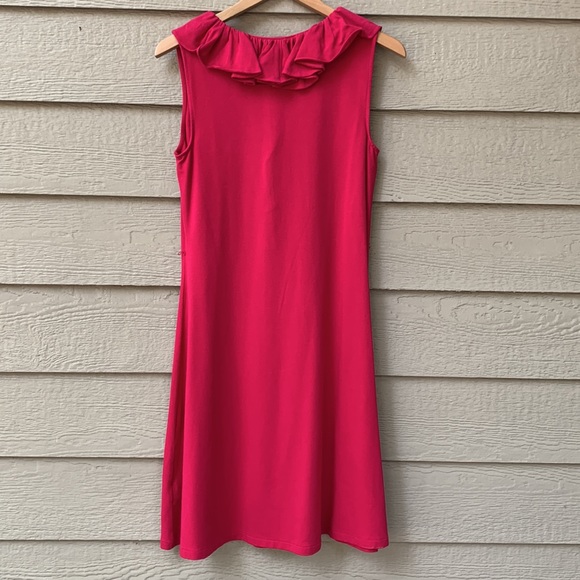 Lauren Ralph Lauren Hot Pink sleeveless V-Neck Dress with Ruffles and Buttons - Picture 4 of 4
